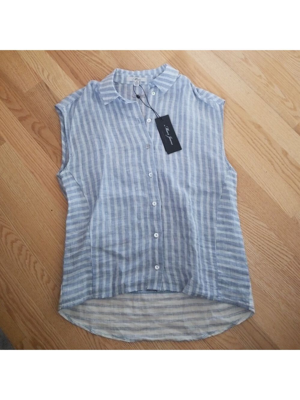 Mavi Jeans Button Up Blue White Stripe Linen